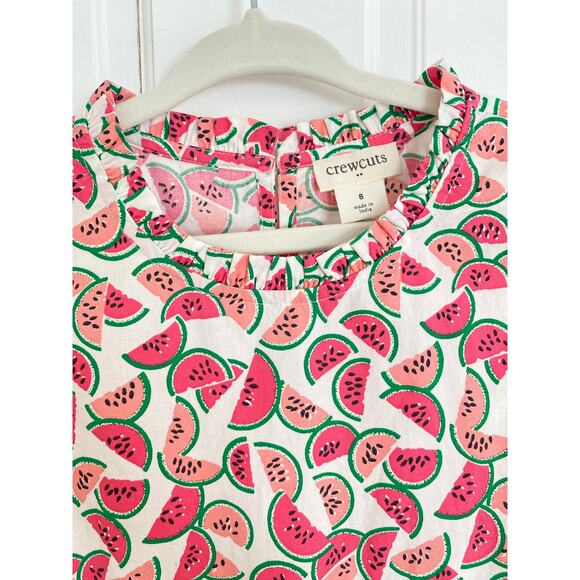 J. Crew Crewcuts Girls Pink Watermelon Print Cotton Tiered Ruffle Dress 8 - Picture 4 of 8